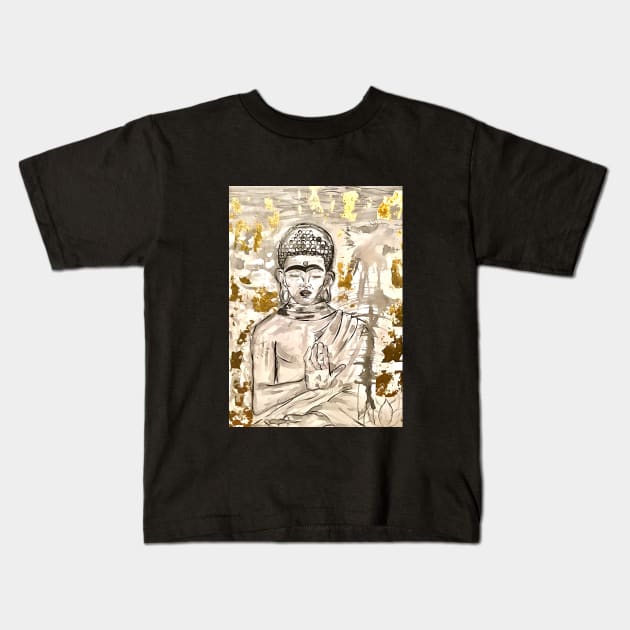 Buddha wrapped in Gold Kids T-Shirt by Mr_Bentley